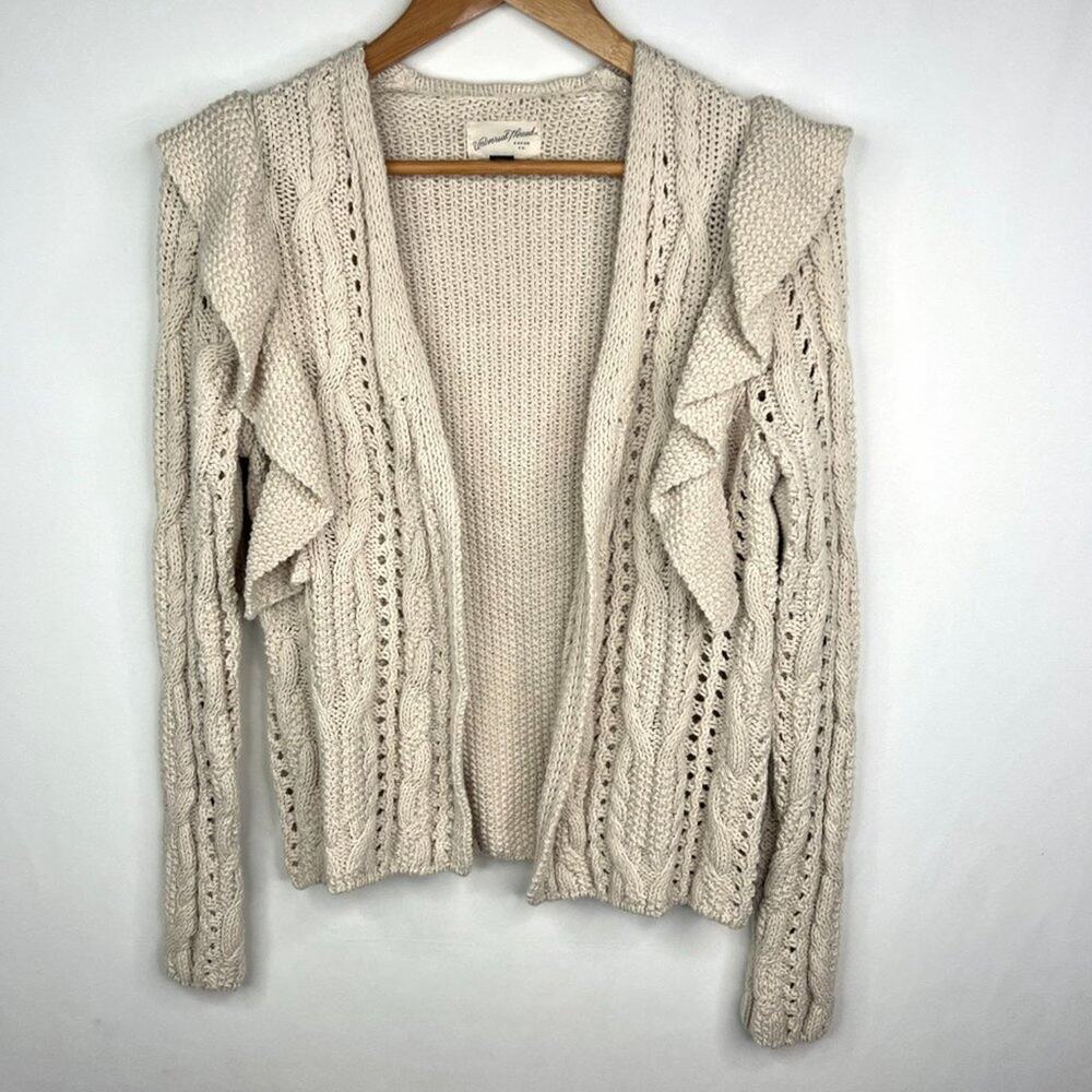Universal Thread Cream Chunky Knit Open Front Ruffle Cardigan XS - Picture 4 of 11